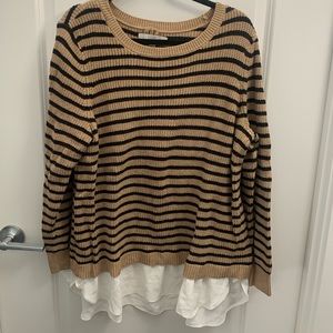 LOFT | Plus Size Striped Sweater with White Bottom